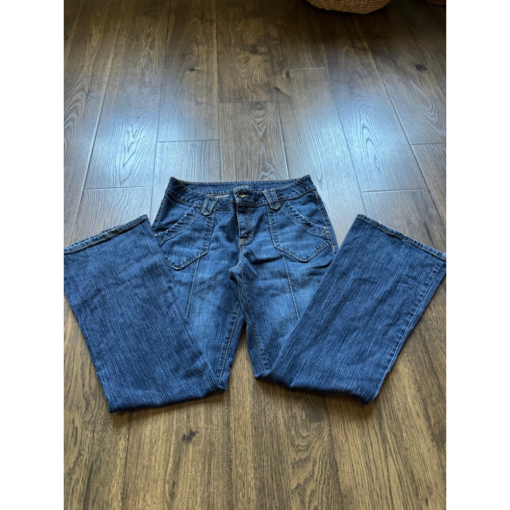 Apt. 9 Womens Size 12 Flare Leg Jeans Blue Denim Front Seam Patch Pocket Y2K